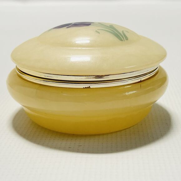 Vintage Italian Alabaster Trinket Box Stone & Brass For Jewelry Made in Italy - Picture 5 of 8